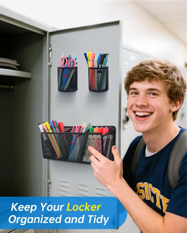 Alt view image 6 of 7 - Magnetic Pen Holder, Metal Storage Basket with Strong Magnets Organizer for Whiteboard Refrigerator Locker Accessories Teacher Must Haves Classroom Organization