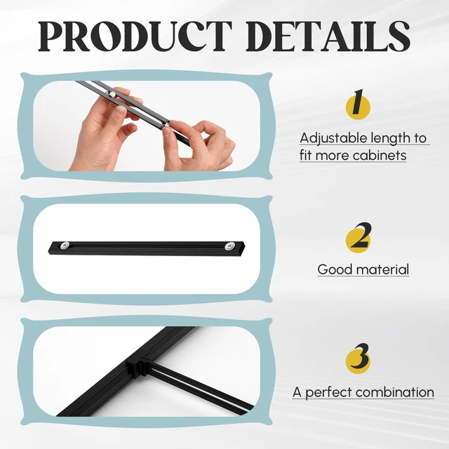 Alt view image 4 of 7 - 12 Pcs Metal Adjustable File Cabinet Rails Set, Black,10-18 Inch Include 8 Hanging File Rail Clips 4 Cabinet Dividers Bars Suitable for Cabinets with Drawer Thickness Less Than 1/8 Inch
