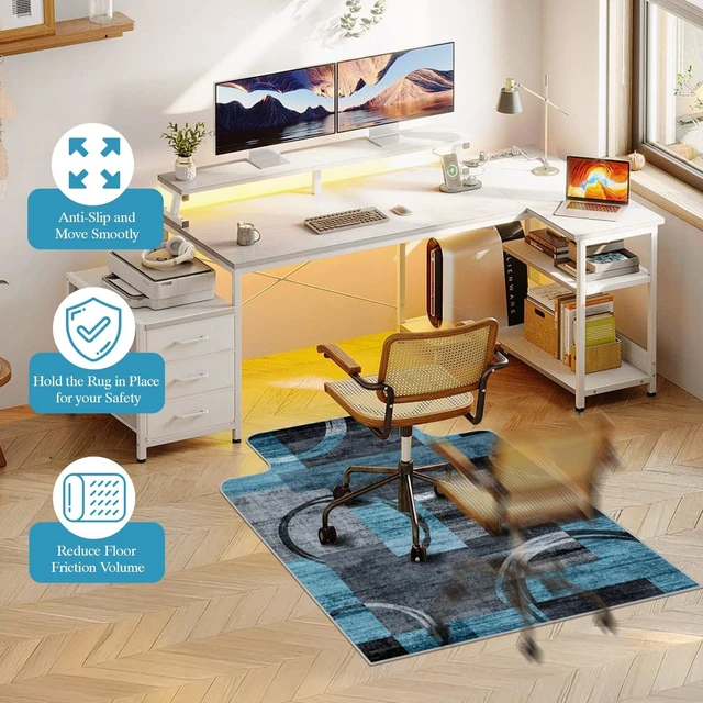Alt view image 4 of 7 - Office Chair Mat for Hardwood Floor & Tile Floor,36"X 48"-Convex Geo Blue Heavy Duty Desk Chair Mat for Hard Floors, Under Desk Rug for Rolling Computer Chair,Anti Slip,Low Pile Carpet Protector