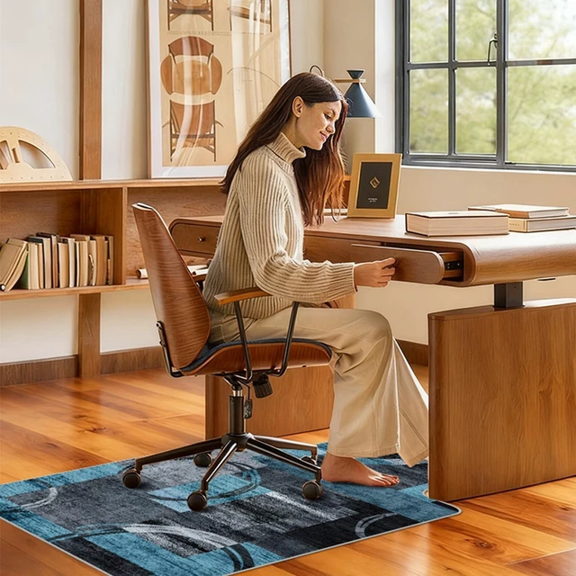 Alt view image 5 of 7 - Office Chair Mat for Hardwood Floor & Tile Floor,36"X 48"-Convex Geo Blue Heavy Duty Desk Chair Mat for Hard Floors, Under Desk Rug for Rolling Computer Chair,Anti Slip,Low Pile Carpet Protector
