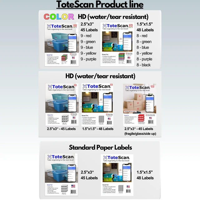 Alt view image 2 of 7 - Intelligent QR Labels for Organization/Moving/Storage (45 Unique Labels, 2.5"x3") Multi-Color (red/Green/Blue/Yellow/Purple) (Multi-Color)