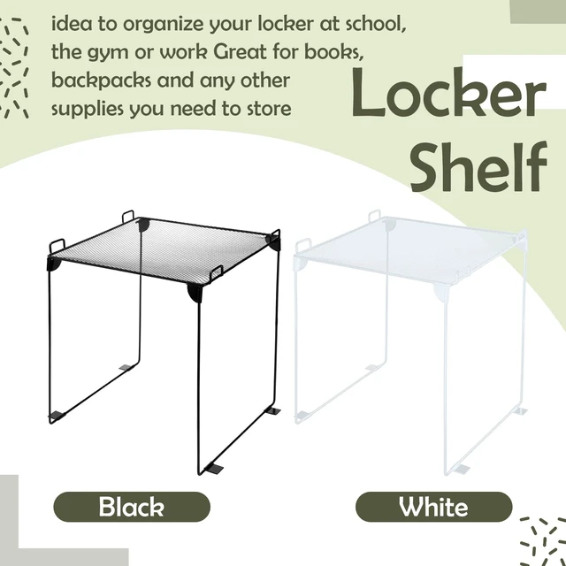 Alt view image 6 of 6 - Metal Locker Shelf Organizer Stackable School, Single Layer, White Back to School Essentials, Fits Standard Size School Lockers, Collapsible Organizer Accessories, Gym Work Kitchen Office