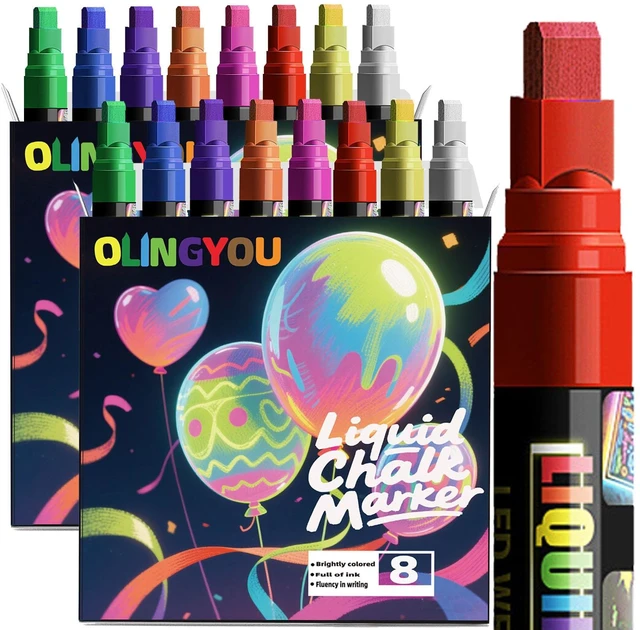 Main image of Window Chalk Markers for Cars Glass Washable, 2 boxes X 8 Colors Liquid Chalk Marker Pens with 7mm 2 in 1 Nib Wide Tips, Big Chalkboard Markers Car Window pens
