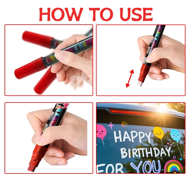 Alt view image 6 of 7 - Window Chalk Markers for Cars Glass Washable, 2 boxes X 8 Colors Liquid Chalk Marker Pens with 7mm 2 in 1 Nib Wide Tips, Big Chalkboard Markers Car Window pens