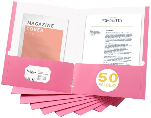 Main image of File folders with Pockets,Pink Two folders for documents,50 Pack Paper Folders with Card Slot,Letter Size,School Students,Business,Home and Office Workers