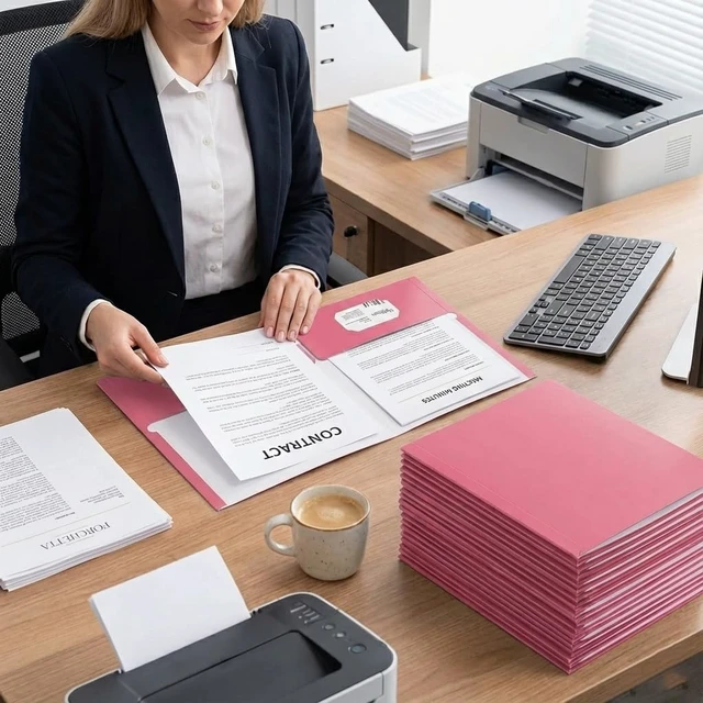 Alt view image 6 of 7 - File folders with Pockets,Pink Two folders for documents,50 Pack Paper Folders with Card Slot,Letter Size,School Students,Business,Home and Office Workers