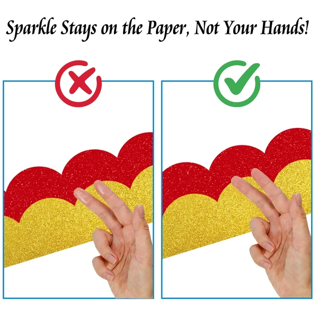 Alt view image 4 of 7 - 140Ft Glitter Scalloped Bulletin Board Borders - 2 Rolls Red & Gold Rolled Border Trim with Wavy Line Design, Shiny Decorative Roll for School, Classroom & Office