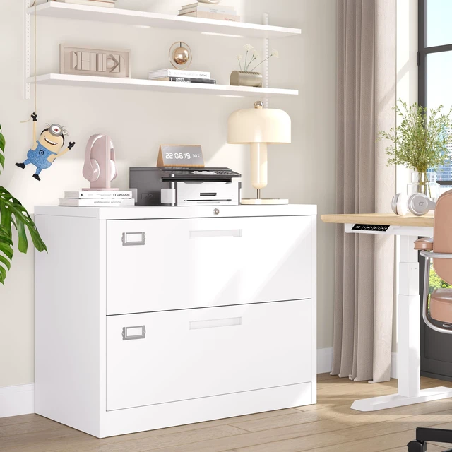 Alt view image 2 of 7 - 2 Drawer Lateral File Cabinet Metal Filing Storage Cabinet with Lock Office Home Steel File Cabinet for A4 Legal/Letter Size File Cabinet Locked,Assembly Required (2 Drawer, White)