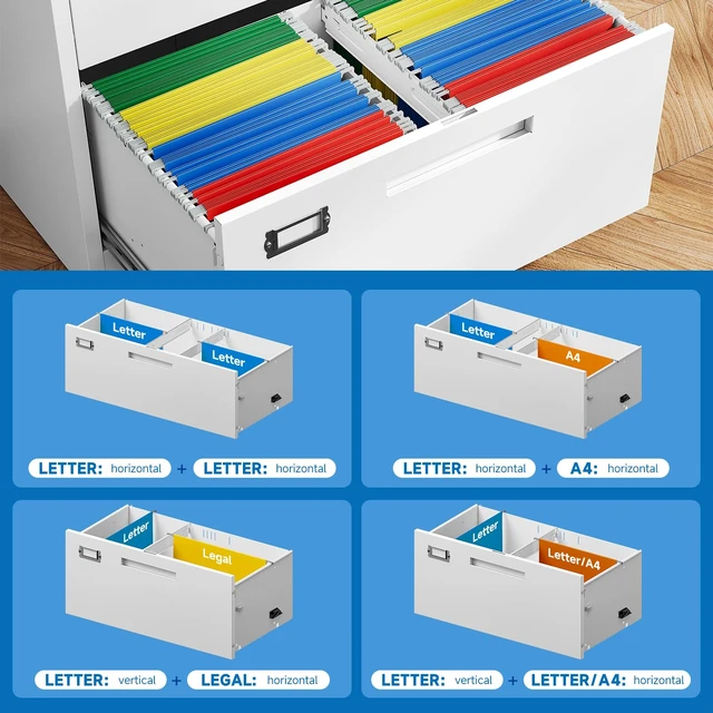 Alt view image 4 of 7 - 2 Drawer Lateral File Cabinet Metal Filing Storage Cabinet with Lock Office Home Steel File Cabinet for A4 Legal/Letter Size File Cabinet Locked,Assembly Required (2 Drawer, White)