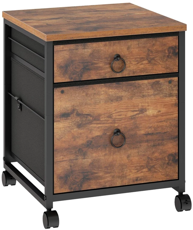 Main image of File Cabinet, 2-Drawer Vertical Mobile Office Cabinet, Rolling Printer Stand, for A4/Letter Size Files, Nonwovens Drawer, for Home Office, Rustic Brown BF21WJ01G1