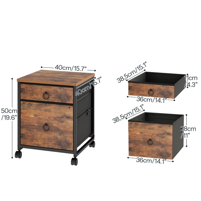 Alt view image 3 of 7 - File Cabinet, 2-Drawer Vertical Mobile Office Cabinet, Rolling Printer Stand, for A4/Letter Size Files, Nonwovens Drawer, for Home Office, Rustic Brown BF21WJ01G1