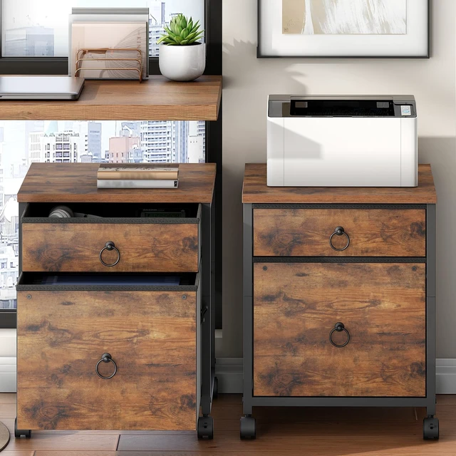 Alt view image 4 of 7 - File Cabinet, 2-Drawer Vertical Mobile Office Cabinet, Rolling Printer Stand, for A4/Letter Size Files, Nonwovens Drawer, for Home Office, Rustic Brown BF21WJ01G1