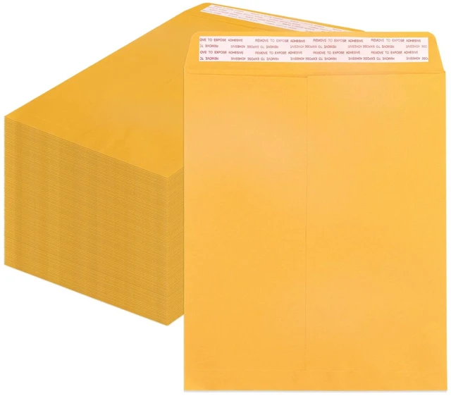 Main image of 100 Pack 12x15.5 inch Manilla Envelopes Peel & Seal Closure, For Mailing Homemade Items, Legal Size Letters, 11 x 14 Documents, Tax Records, Yellow