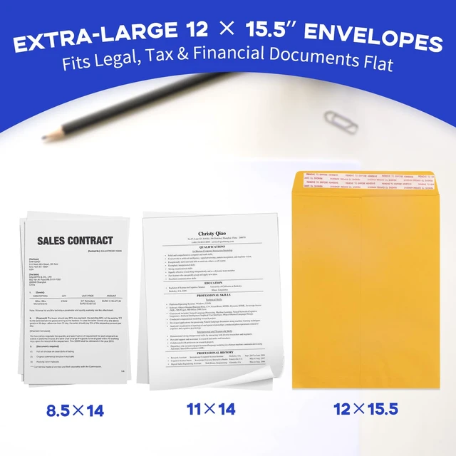 Alt view image 5 of 7 - 100 Pack 12x15.5 inch Manilla Envelopes Peel & Seal Closure, For Mailing Homemade Items, Legal Size Letters, 11 x 14 Documents, Tax Records, Yellow