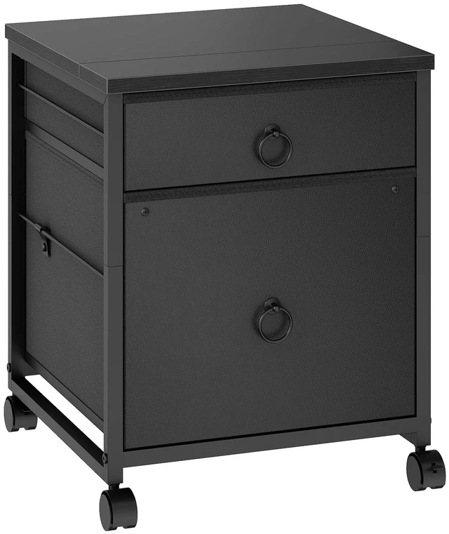 Main image of File Cabinet, 2-Drawer Vertical Mobile Office Cabinet, Rolling Printer Stand, for A4/Letter Size Files, Nonwovens Drawer, for Home Office, Black BB21WJ01