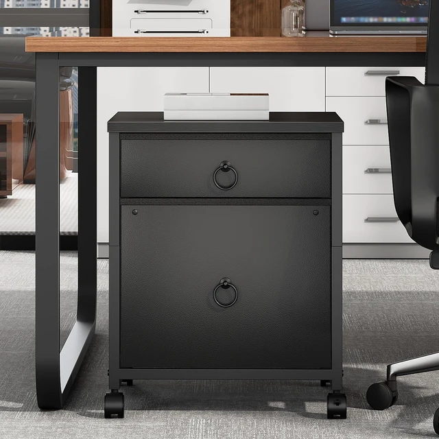 Alt view image 2 of 7 - File Cabinet, 2-Drawer Vertical Mobile Office Cabinet, Rolling Printer Stand, for A4/Letter Size Files, Nonwovens Drawer, for Home Office, Black BB21WJ01