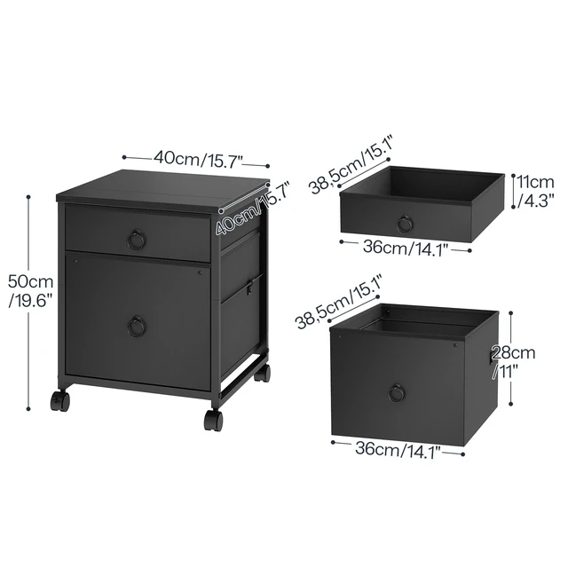 Alt view image 3 of 7 - File Cabinet, 2-Drawer Vertical Mobile Office Cabinet, Rolling Printer Stand, for A4/Letter Size Files, Nonwovens Drawer, for Home Office, Black BB21WJ01