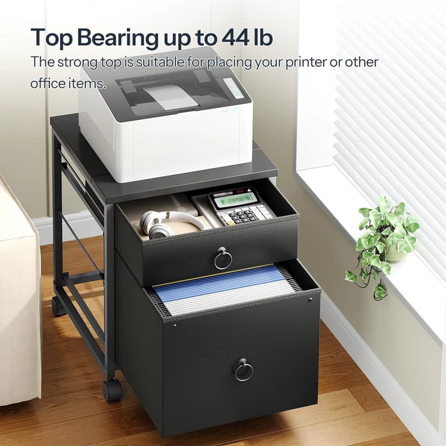 Alt view image 5 of 7 - File Cabinet, 2-Drawer Vertical Mobile Office Cabinet, Rolling Printer Stand, for A4/Letter Size Files, Nonwovens Drawer, for Home Office, Black BB21WJ01