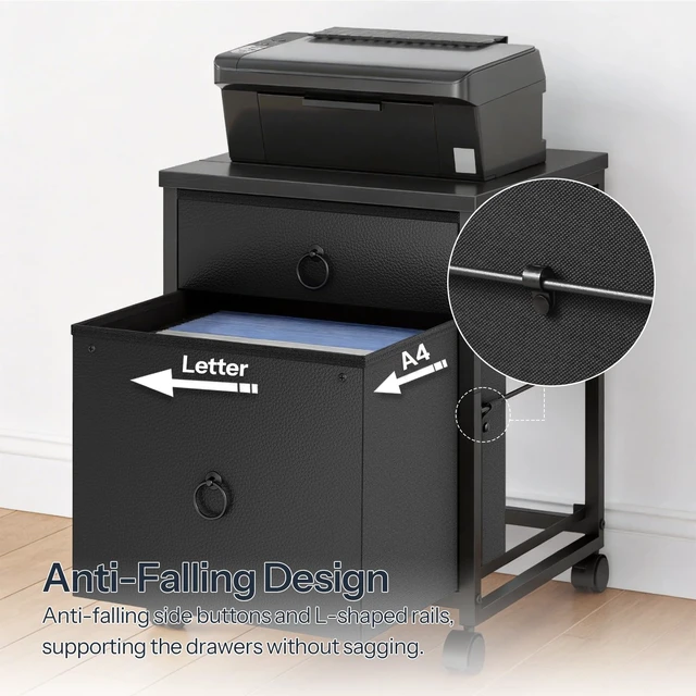 Alt view image 6 of 7 - File Cabinet, 2-Drawer Vertical Mobile Office Cabinet, Rolling Printer Stand, for A4/Letter Size Files, Nonwovens Drawer, for Home Office, Black BB21WJ01