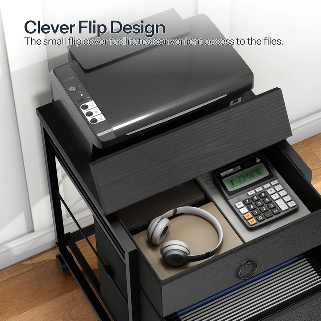 Alt view image 7 of 7 - File Cabinet, 2-Drawer Vertical Mobile Office Cabinet, Rolling Printer Stand, for A4/Letter Size Files, Nonwovens Drawer, for Home Office, Black BB21WJ01