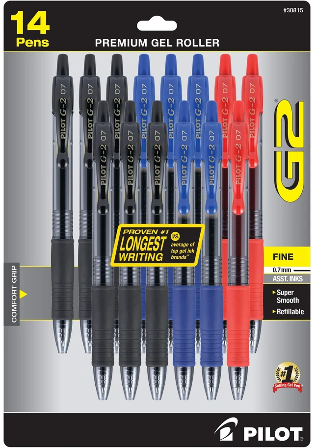Main image of G2 Premium Gel Pens, Bold Point 1.0mm, Black/Blue/Red Ink, 14-Pack Write more, gel pens 1.0 for notes and journaling, quick drying, refillable and retractable rolling ball, black/blue/red ink