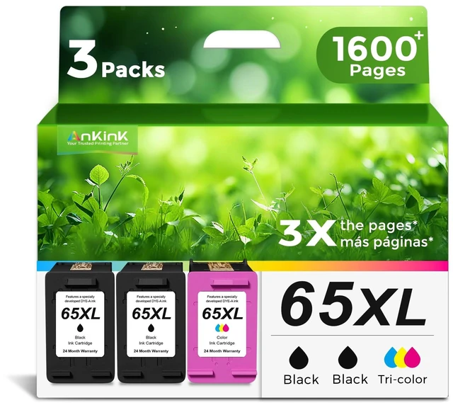 Main image of 3-Pack 65XL 65 XL Ink Cartridge Replacement for HP Ink 65 HP65 XL HP65XL 2 Black 1 Color Combo PackFor Envy 5055 5000 5052 5010 5070 5014 3755 3700 3772 2600 3752 2652 2655 2622 2640 Printer