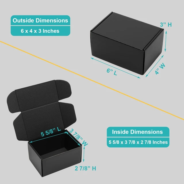 Alt view image 2 of 7 - 6x4x3 Small Black Shipping Boxes - 24 Pack Corrugated Cardboard Mailing Box Packaging for Small Business - Tab Locking Literature Mailer Flat Empty Gift Packing Supplies