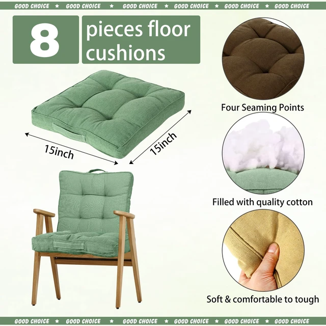 Alt view image 2 of 4 - 8 Pcs Floor Cushions for Classroom, Dark Color, Square 15x15x2.4 Inch, Cotton Linen, Flexible Seating Pillows Bulk, Multiple Colors, for Kids Home School Kindergarten Nursery