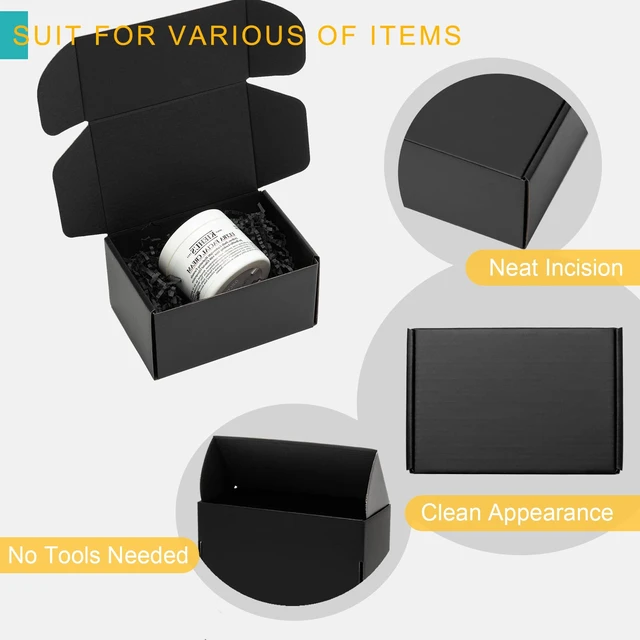 Alt view image 4 of 7 - 6x4x3 Small Black Shipping Boxes - 24 Pack Corrugated Cardboard Mailing Box Packaging for Small Business - Tab Locking Literature Mailer Flat Empty Gift Packing Supplies