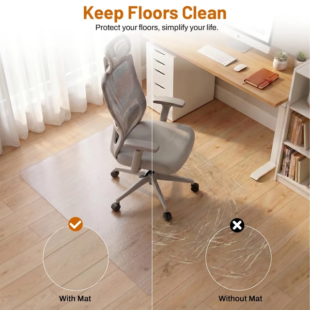 Alt view image 3 of 7 - Clear Office Chair Mat for Hardwood Floors, Heavy Duty Protector 48" x 60" Plastic Floor Mat for Rolling Desk Chairs, Home Office, Gaming Room, Tile and Laminate Floors