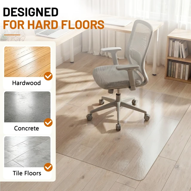 Alt view image 4 of 7 - Clear Office Chair Mat for Hardwood Floors, Heavy Duty Protector 48" x 60" Plastic Floor Mat for Rolling Desk Chairs, Home Office, Gaming Room, Tile and Laminate Floors