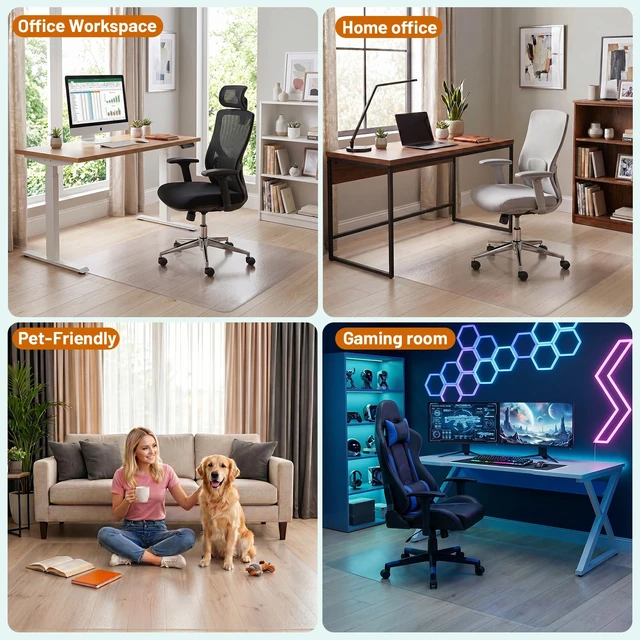 Alt view image 7 of 7 - Clear Office Chair Mat for Hardwood Floors, Heavy Duty Protector 48" x 60" Plastic Floor Mat for Rolling Desk Chairs, Home Office, Gaming Room, Tile and Laminate Floors