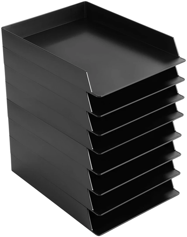 Main image of 20 Pcs Stackable Paper Letter Trays Plastic Desk Organizer, Black Rectangular Holder with Desktop Document File Storage, Back to School Paper Sorter in Office, Sturdy Plastic Material