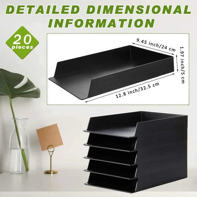 Alt view image 2 of 7 - 20 Pcs Stackable Paper Letter Trays Plastic Desk Organizer, Black Rectangular Holder with Desktop Document File Storage, Back to School Paper Sorter in Office, Sturdy Plastic Material