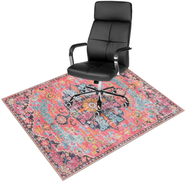 Main image of Office Chair Mat for Hardwood Floor, 48"x60" Office Rug for Rolling Chair, Desk Floor Mats for Office Chair, Anti-Slip Computer Gaming Chair Mat, Easy to Roll, Fuchsia/Multi