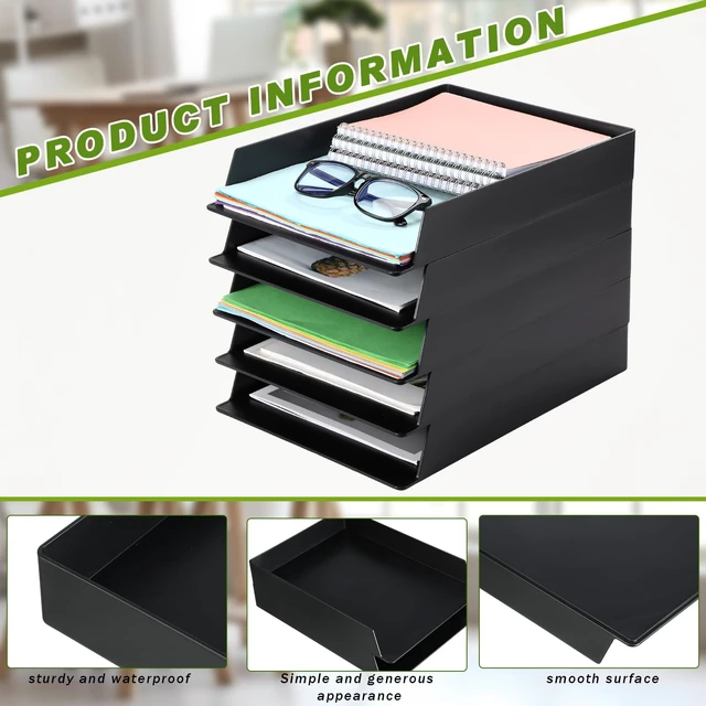 Alt view image 3 of 7 - 20 Pcs Stackable Paper Letter Trays Plastic Desk Organizer, Black Rectangular Holder with Desktop Document File Storage, Back to School Paper Sorter in Office, Sturdy Plastic Material