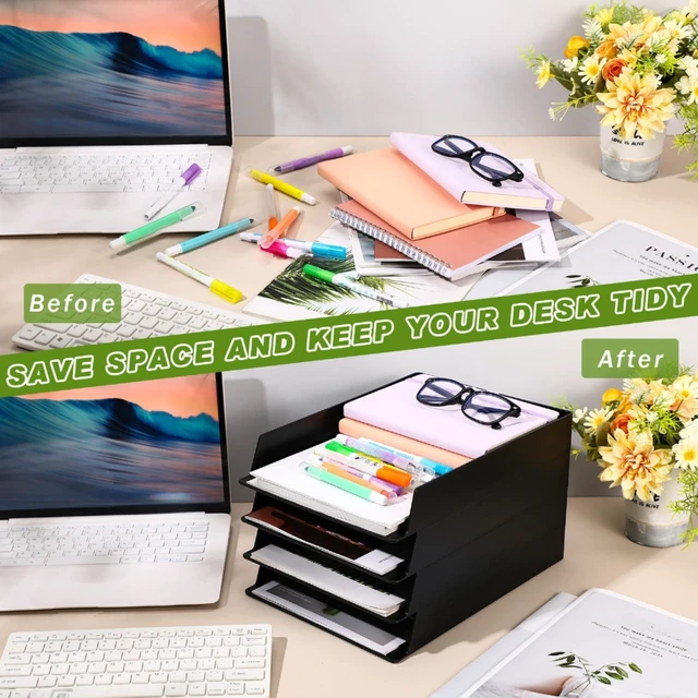 Alt view image 4 of 7 - 20 Pcs Stackable Paper Letter Trays Plastic Desk Organizer, Black Rectangular Holder with Desktop Document File Storage, Back to School Paper Sorter in Office, Sturdy Plastic Material