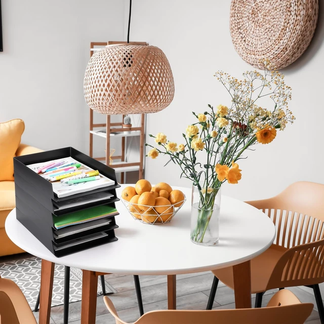 Alt view image 7 of 7 - 20 Pcs Stackable Paper Letter Trays Plastic Desk Organizer, Black Rectangular Holder with Desktop Document File Storage, Back to School Paper Sorter in Office, Sturdy Plastic Material