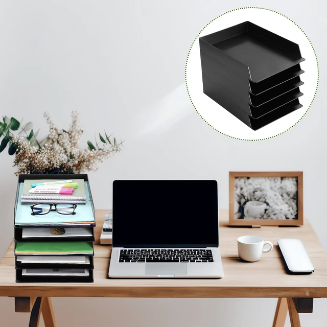 Alt view image 6 of 7 - 20 Pcs Stackable Paper Letter Trays Plastic Desk Organizer, Black Rectangular Holder with Desktop Document File Storage, Back to School Paper Sorter in Office, Sturdy Plastic Material