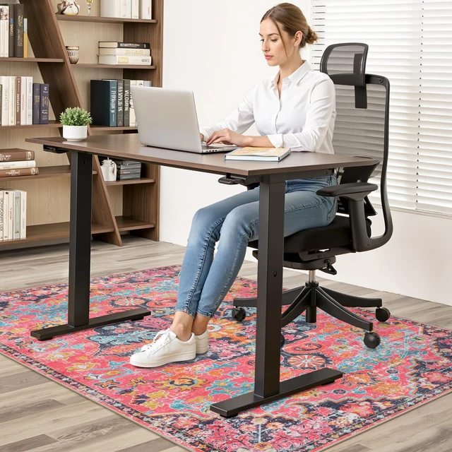 Alt view image 7 of 7 - Office Chair Mat for Hardwood Floor, 48"x60" Office Rug for Rolling Chair, Desk Floor Mats for Office Chair, Anti-Slip Computer Gaming Chair Mat, Easy to Roll, Fuchsia/Multi