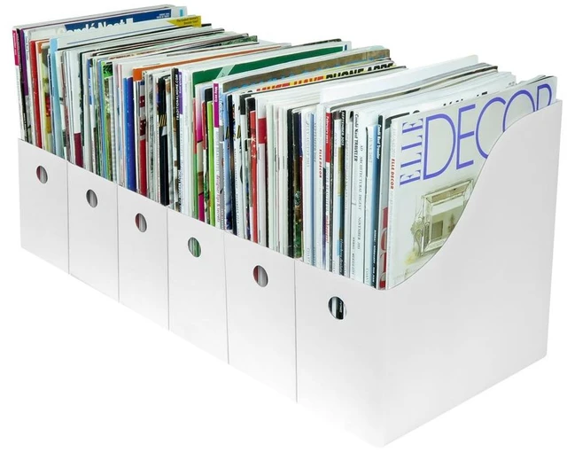 Main image of Magazine File Holder -Set of 6 White - Office Desk Organizer - Sturdy Cardboard - New Upgraded Double Front Panel -4" Wide-Easy Assemble