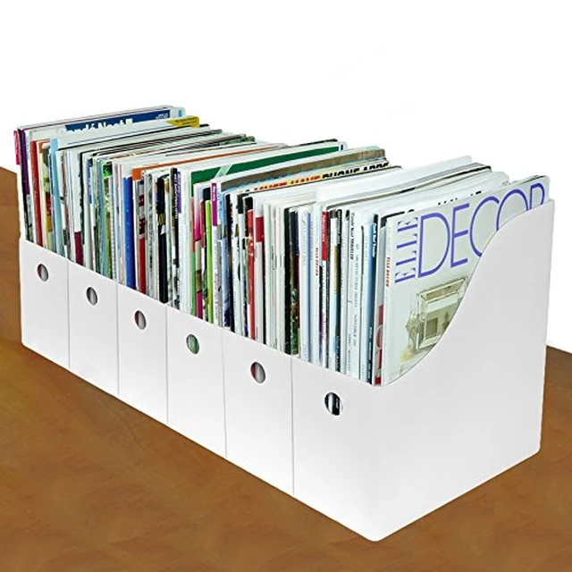 Alt view image 2 of 6 - Magazine File Holder -Set of 6 White - Office Desk Organizer - Sturdy Cardboard - New Upgraded Double Front Panel -4" Wide-Easy Assemble