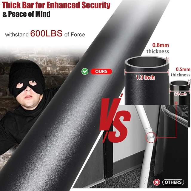 Alt view image 3 of 7 - Heavy Duty Door Security Bar, 24.5"-50.7" Adjustable Door Stopper with Large Anti-Slip Base, 360° Swivel Foot, Portable Door Brace for Hinged Doors, Sliding Windows, Hotel & Apartment