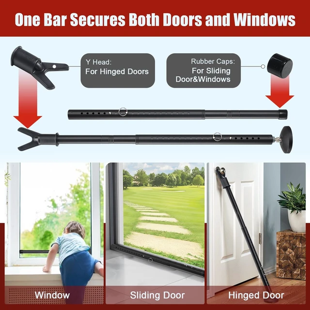 Alt view image 5 of 7 - Heavy Duty Door Security Bar, 24.5"-50.7" Adjustable Door Stopper with Large Anti-Slip Base, 360° Swivel Foot, Portable Door Brace for Hinged Doors, Sliding Windows, Hotel & Apartment