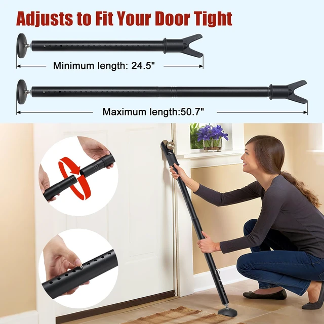 Alt view image 4 of 7 - Heavy Duty Door Security Bar, 24.5"-50.7" Adjustable Door Stopper with Large Anti-Slip Base, 360° Swivel Foot, Portable Door Brace for Hinged Doors, Sliding Windows, Hotel & Apartment