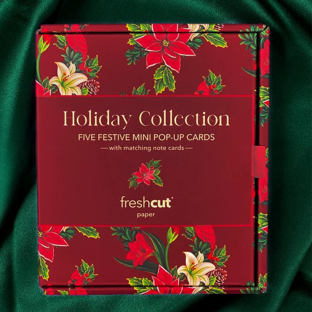 Alt view image 2 of 7 - Mini Holiday Collection Boxed Set of 5 Holiday Collection, 6 inch Mini Sized Paper Flower Bouquet 3D Popup Greeting Cards, Holiday Card, Blank Notecards & Envelopes