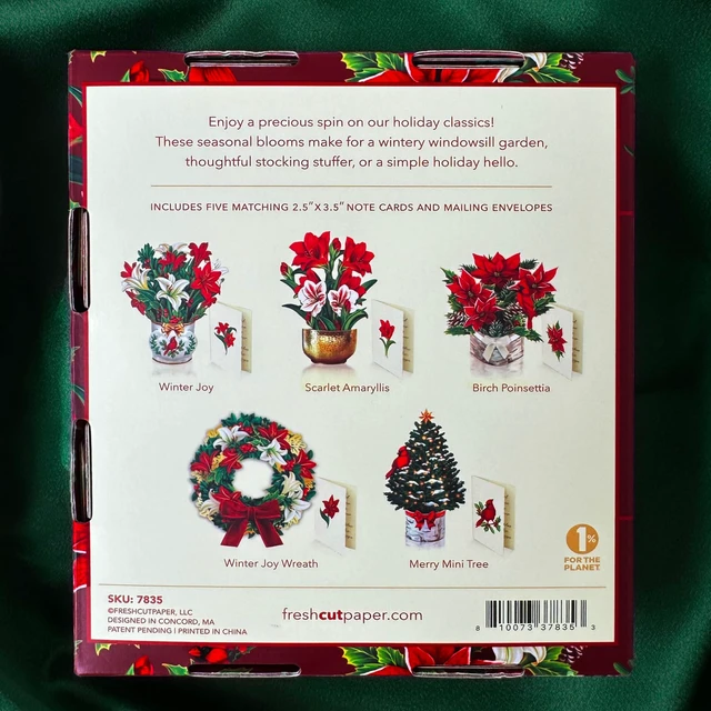 Alt view image 4 of 7 - Mini Holiday Collection Boxed Set of 5 Holiday Collection, 6 inch Mini Sized Paper Flower Bouquet 3D Popup Greeting Cards, Holiday Card, Blank Notecards & Envelopes