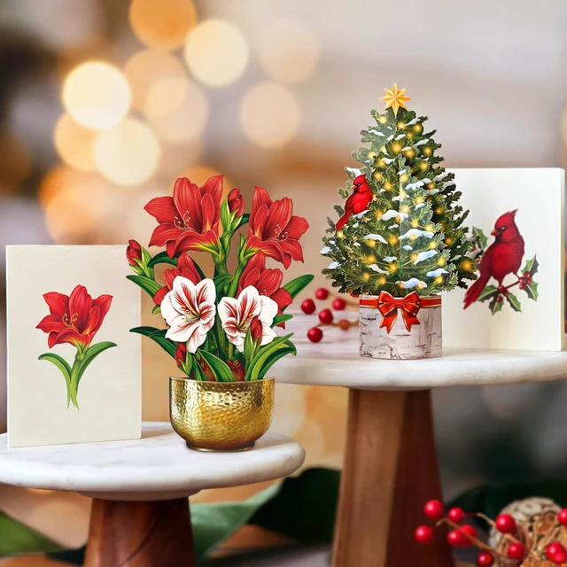 Alt view image 5 of 7 - Mini Holiday Collection Boxed Set of 5 Holiday Collection, 6 inch Mini Sized Paper Flower Bouquet 3D Popup Greeting Cards, Holiday Card, Blank Notecards & Envelopes