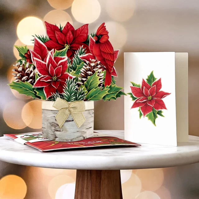 Alt view image 7 of 7 - Mini Holiday Collection Boxed Set of 5 Holiday Collection, 6 inch Mini Sized Paper Flower Bouquet 3D Popup Greeting Cards, Holiday Card, Blank Notecards & Envelopes