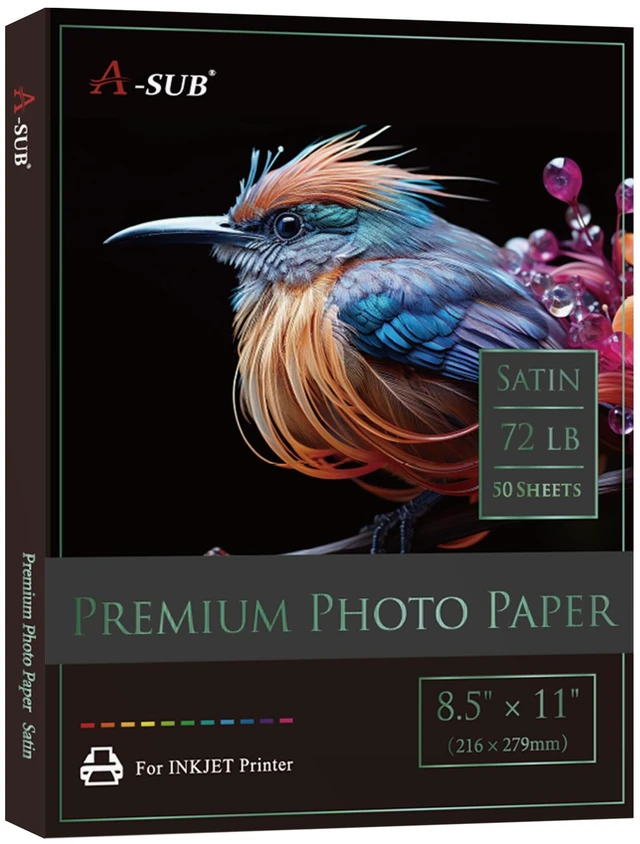 Main image of Satin Photo Paper, Waterproof, 8.5x11 Inch 50 Sheets, 72lb, Single Sided, for Inkjet Printers, for Family Photos, Art Prints